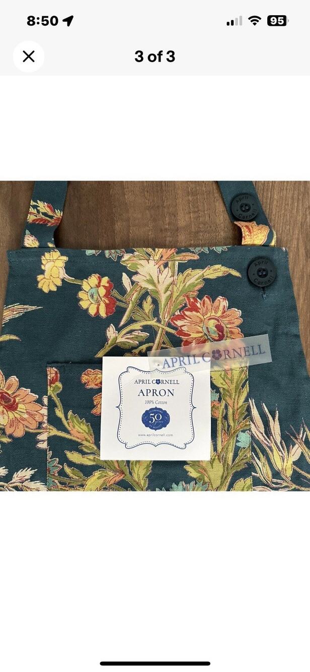 New April Cornell 50 Th Anniversary Blue Floral Apron NWT